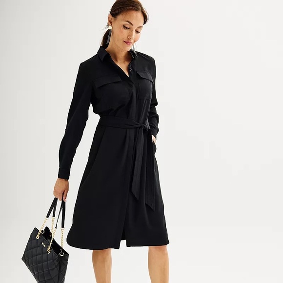 Nine West Dresses & Skirts - New Nine West Black Utility Belted MIDI Dress ~ Tab sleeve ~ L